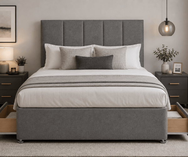 Grey Divan Bed Set with 2 Side Drawers