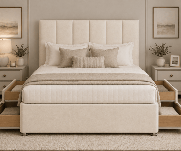 Creme Chelsea Divan Bed Set with 4 Side Drawers